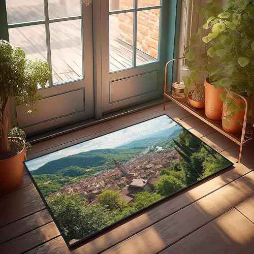 CBRT Veranda-Teppiche für den Außenbereich, eine malerische Stadt, eingebettet in üppige grüne Hügel, Fußmatte, Badezimmerteppich, lustige Outdoor-Dekoration (50 x 80 cm) von CBRT