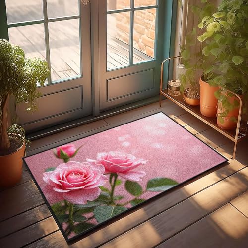 CBRT Veranda-Teppiche für den Außenbereich, rosa Rosen auf einem weichen rosa Hintergrund, Fußmatte, Badezimmerteppich-Set, lustige Outdoor-Dekoration (50 x 80 cm) von CBRT