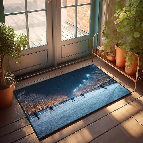 CBRT Veranda-Teppiche für draußen, Menschen, die auf einer Eisbahn im Freien unter einem Sternenhimmel laufen, Fußmatte, Badezimmerteppich, lustige Outdoor-Dekoration (50 x 80 cm) von CBRT