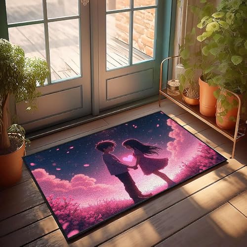 CBRT Wettermatten für Haus, zwei Anime-Charaktere, die Hände unter einem Sternenhimmel halten, mit rosa Blütenblättern, fallende Fußmatte, Emo-Raumdekoration, personalisierbare Fußmatten für den CBRT Wettermatten für Haus, zwei Anime-Charaktere, die Hände unter einem Sternenhimmel halten, mit rosa Blütenblättern, fallende Fußmatte, Emo-Raumdekoration, personalisierbare Fußmatten für den von CBRT