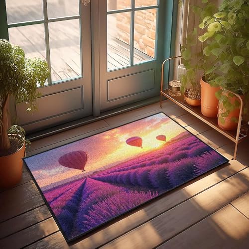 Eingangsmatten für den Innenbereich, Heissluftballons über Lavendelfeldern bei Sonnenuntergang, Fußmatte, Kaffeebar, Dekoration, Heimdekoration, Herren (65 x 90 cm) von CBRT