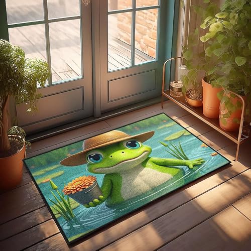 Eingangsmatten für den Innenbereich, ein Frosch, der eine orangefarbene Blume in einem Teich hält, Fußmatte, Kaffeebar, Dekoration, Heimdekoration, Herren (40 x 60 cm) von CBRT