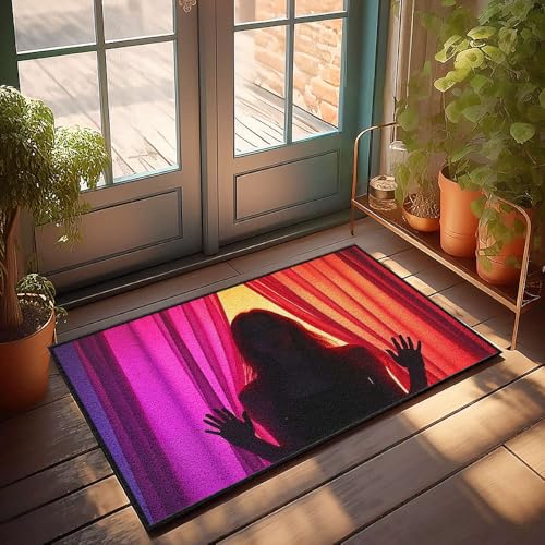 Einzigartige Fußmatten für den Innenbereich, Silhouette einer Person mit erhobenen Händen gegen bunte Vorhänge, Fußmatte, Herbst-Fußmatte, Outdoor-Herrenzimmer-Dekoration (50 x 80 cm) von CBRT
