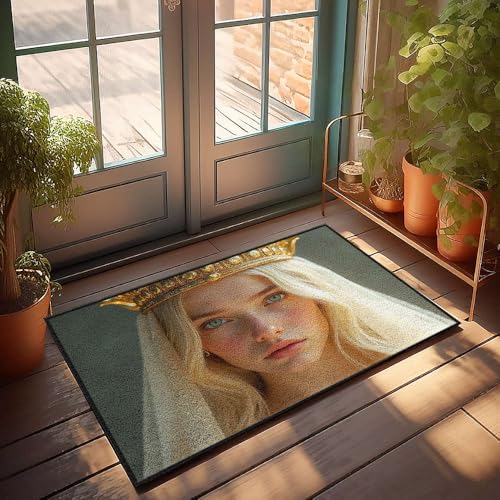Einzigartige Fußmatten für den Innenbereich, goldene Krone, ruhiges Gesicht, königliche Schönheit, Fußmatte, Herbst-Fußmatte, Outdoor-Herrenzimmer-Dekoration (40 x 60 cm) von CBRT
