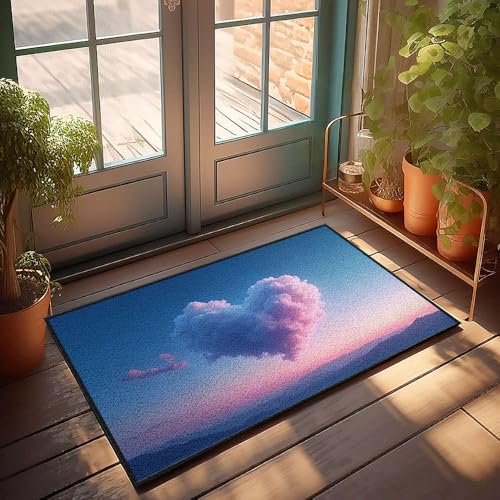 Fußmatte, lustig, für den Außenbereich, eine herzförmige Wolke schwebt im Himmel, Fußmatte, Veranda, Dekoration, Fußmatten, für den Außenbereich, lustig (65 x 90 cm) von CBRT