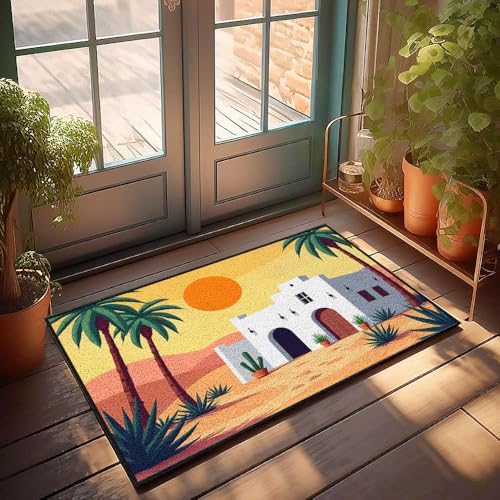 Fußmatte für Haustür, Wüstenhaus mit Palmen und Kakteen, rutschfeste Fußmatte für Badezimmer, 40 x 60 cm von CBRT