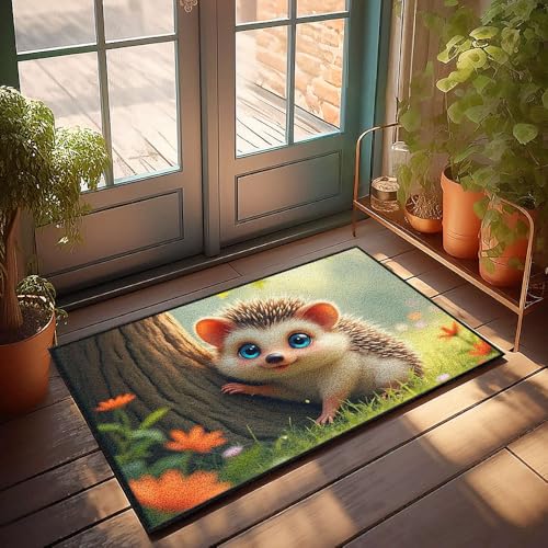 Fußmatte für den Außenbereich, lustiger Igel mit großen blauen Augen, versteckt sich hinter einem Baum in einem sonnigen Wald, Fußmatte, Veranda, Dekoration, Türmatten, für den Außenbereich, lustig Fußmatte für den Außenbereich, lustiger Igel mit großen blauen Augen, versteckt sich hinter einem Baum in einem sonnigen Wald, Fußmatte, Veranda, Dekoration, Türmatten, für den Außenbereich, lustig von CBRT