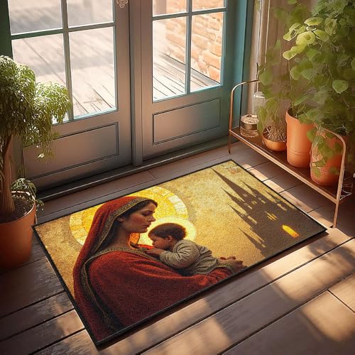 Fußmatte für den Innenbereich, Aufschrift "A Woman Holds A Child In Front Of A Castle", Silhouette, Fußmatte, Jugendzimmer-Dekoration, Fußmatten mit Sprüchen (65 x 90 cm) von CBRT