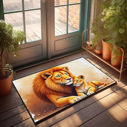 Fußmatte für die Haustür, Löwe und Junges bei warmem Sonnenlicht, Fußmatte, für den Außenbereich, Herrenzimmer-Dekoration (50 x 80 cm) von CBRT