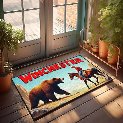 Fußmatte für die Haustür, Motiv "Ein Cowboy konfrontiert einen Bär in der Wildnis", Herbst-Fußmatte, für den Außenbereich, Herrenzimmer-Dekoration (40 x 60 cm) von CBRT
