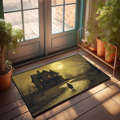 Fußmatte für die Haustür, Motiv: "A Child Walks Towards An Eerie, Moonlit Mansion", Herbst-Fußmatte, Outdoor-Herrenzimmer-Dekoration (50 x 80 cm) von CBRT