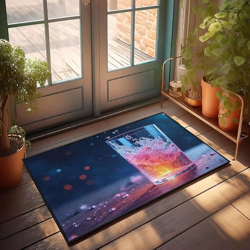 Fußmatte für die Haustür, ein Glas sprudelndes Getränk mit Eiswürfeln, Fußmatte, Herbst-Bodenmatte, Outdoor-Herrenzimmer-Dekoration (50 x 80 cm) von CBRT