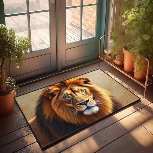Fußmatte für die Veranda, ein majestätischer Löwe mit goldenen Augen, für Herren, Höhlendekoration, Herbsttürdekoration (50 x 80 cm) von CBRT