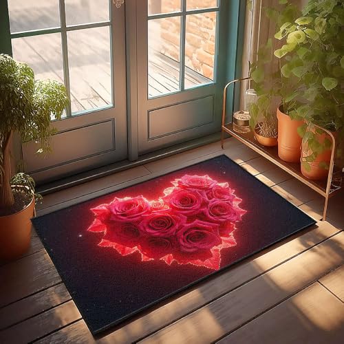 Fußmatte in Herzform, Rosenstrauß, Landdekoration für Zuhause, Emo-Raumdekoration (65 x 90 cm) von CBRT