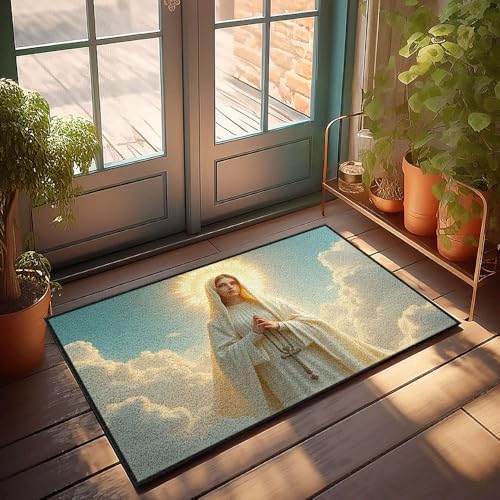 Fußmatte mit lustigem Text, Motiv: Eine Frau in weißen Roben mit leuchtendem Heiligenschein steht inmitten von Wolken, Fußmatte, Badezimmerteppich, lustige Outdoor-Dekoration (50 x 80 cm) von CBRT