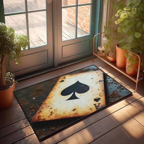 Große Fußmatte für den Außenbereich, verbrannte Spielkarte mit Pik-Symbol, Fußmatte, Veranda, Herbstdekoration, allein zu Hause, 65 x 90 cm Große Fußmatte für den Außenbereich, verbrannte Spielkarte mit Pik-Symbol, Fußmatte, Veranda, Herbstdekoration, allein zu Hause, 65 x 90 cm von CBRT