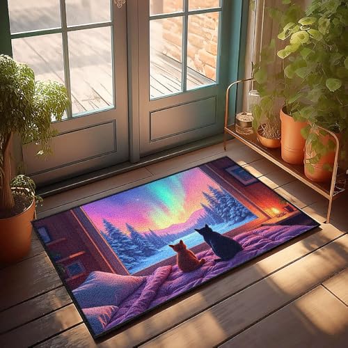 Große Fußmatte für den Außenbereich, zwei Katzen, bewundern die Nordlichter von einer gemütlichen Hütte, Fenster, Fußmatte, Veranda, Herbstdekoration, allein, 65 x 90 cm Große Fußmatte für den Außenbereich, zwei Katzen, bewundern die Nordlichter von einer gemütlichen Hütte, Fenster, Fußmatte, Veranda, Herbstdekoration, allein, 65 x 90 cm von CBRT