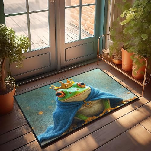 Große Fußmatte für den Innenbereich, ein Frosch mit Krone und Umhang, Fußmatte, Veranda, Herbstdekoration, allein, Türmatte (65 x 90 cm) von CBRT