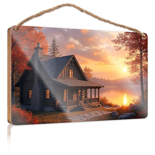 Hängende Wandschilder, Holzhütte am See bei Sonnenuntergang, Holzschild, Männerhöhle, Dekoration, für den Außenbereich, Terrasse, 20 x 30 cm Hängende Wandschilder, Holzhütte am See bei Sonnenuntergang, Holzschild, Männerhöhle, Dekoration, für den Außenbereich, Terrasse, 20 x 30 cm von CBRT