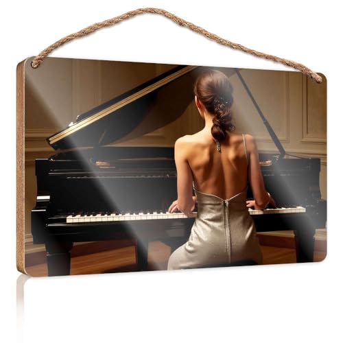 Hängende Wandschilder "A Woman in A Silver Dress Plays The Piano Wood" Holzschild Männerhöhle Dekor für den Außenbereich (15 x 28 cm) von CBRT