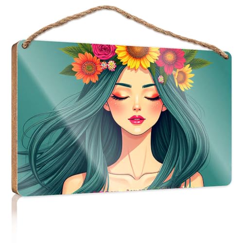 Hängende Wandschilder "A Woman with Long Green Hair", verziert mit bunten Blumen, Holzschild, Männerhöhle, Dekoration, für den Außenbereich, Terrasse, 20 x 30 cm Hängende Wandschilder "A Woman with Long Green Hair", verziert mit bunten Blumen, Holzschild, Männerhöhle, Dekoration, für den Außenbereich, Terrasse, 20 x 30 cm von CBRT