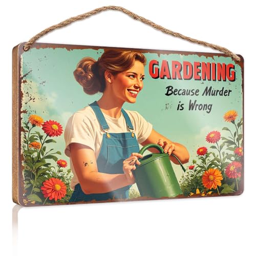Hängende Wandschilder "Gardening Because Murder is Wrong", Holzschild, Männerhöhle, Dekoration, für den Außenbereich, Terrasse, 20 x 30 cm Hängende Wandschilder "Gardening Because Murder is Wrong", Holzschild, Männerhöhle, Dekoration, für den Außenbereich, Terrasse, 20 x 30 cm von CBRT