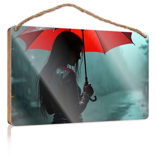 Haustürschild, Silhouette einer Frau mit rotem Regenschirm im Regen, lustiges Badezimmer-Dekor, Holz zum Basteln, 15 x 28 cm Haustürschild, Silhouette einer Frau mit rotem Regenschirm im Regen, lustiges Badezimmer-Dekor, Holz zum Basteln, 15 x 28 cm von CBRT