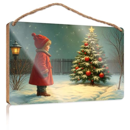 Haustürschild mit Aufschrift "A Child In A Red Coat Admires A Snow-Covered Christmas", Holzschild, lustiges Badezimmer-Dekor, Holz zum Basteln, 15 x 28 cm Haustürschild mit Aufschrift "A Child In A Red Coat Admires A Snow-Covered Christmas", Holzschild, lustiges Badezimmer-Dekor, Holz zum Basteln, 15 x 28 cm von CBRT