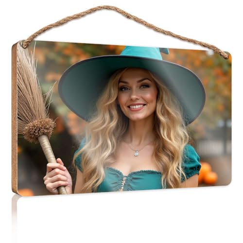Haustürschild mit Aufschrift "A Witch in a Green Hat Holding A Broomstick", lustiges Badezimmer-Dekor, Holz zum Basteln, 15 x 28 cm Haustürschild mit Aufschrift "A Witch in a Green Hat Holding A Broomstick", lustiges Badezimmer-Dekor, Holz zum Basteln, 15 x 28 cm von CBRT