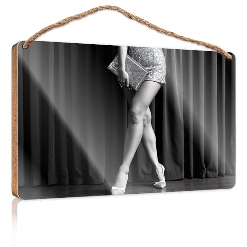 Haustürschild mit Aufschrift "A Woman In High Heels Holding A Clutch, Holzschild, lustiges Badezimmer-Dekor, Holz zum Basteln, 15 x 28 cm) von CBRT
