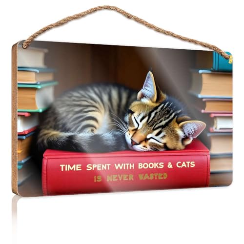 Haustürschild mit Aufschrift "Time Spent With Books And Cats Is Never Wasted", lustiges Badezimmer-Dekor, Holz zum Basteln, 20 x 30 cm Haustürschild mit Aufschrift "Time Spent With Books And Cats Is Never Wasted", lustiges Badezimmer-Dekor, Holz zum Basteln, 20 x 30 cm von CBRT