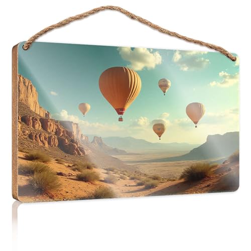 Haustürschild mit Heißluftballons, die über einer Wüstenlandschaft schweben, lustiges Badezimmer-Dekor, Holz zum Basteln, Schilder (20 x 30 cm) von CBRT
