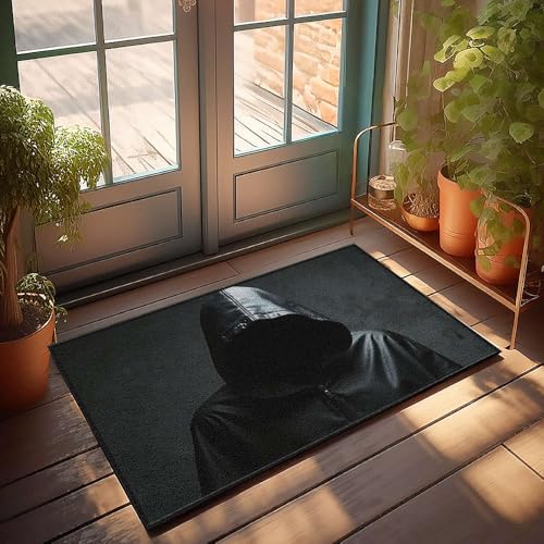 Küchenmatten für den Boden, Anonyme Figur in schwarzem Kapuzenumhang, Fußmatte, Outdoor-Dekorationen für Terrasse, Musikdekoration (65 x 90 cm) von CBRT