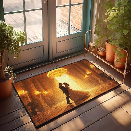 Lustige Badezimmermatte, Motiv: Ein Paar tanzt unter einem großen Kronleuchter in einem opulenten Ballsaal, Fußmatte, Tiki-Bar, Dekoration, Schlafzimmer, Türdekoration (40 x 60 cm) von CBRT