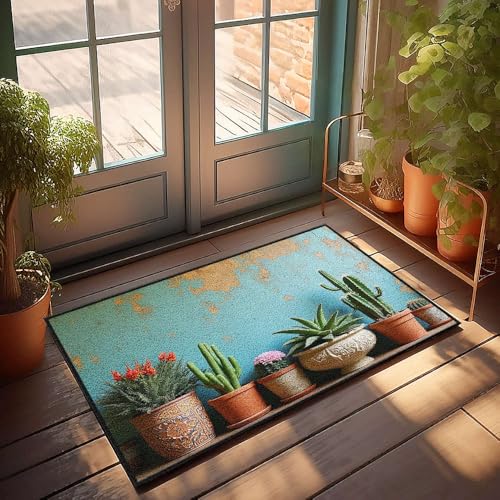 Lustige Fußmatten für den Außeneingang, Kakteen und Sukkulenten in dekorativen Töpfen, Fußmatte, coole Teppiche, 65 x 90 cm Lustige Fußmatten für den Außeneingang, Kakteen und Sukkulenten in dekorativen Töpfen, Fußmatte, coole Teppiche, 65 x 90 cm von CBRT