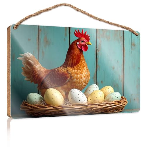 Lustiges Badezimmer-Zubehör, "A Chicken Sits On A Nest Of Colorful Eggs", Holzschild, Bauernhaus, Wanddekoration, Schilder, Wandbehang, Dekoration, Herren, 23 x 35 cm Lustiges Badezimmer-Zubehör, "A Chicken Sits On A Nest Of Colorful Eggs", Holzschild, Bauernhaus, Wanddekoration, Schilder, Wandbehang, Dekoration, Herren, 23 x 35 cm von CBRT