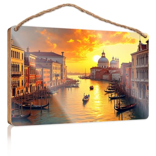 Lustiges Badezimmer-Zubehör, Sonnenuntergang über dem C von Venedig, Holzschild, Bauernhaus, Wanddekoration, für Herren, 15 x 28 cm Lustiges Badezimmer-Zubehör, Sonnenuntergang über dem C von Venedig, Holzschild, Bauernhaus, Wanddekoration, für Herren, 15 x 28 cm von CBRT