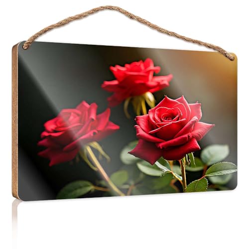Lustiges Badezimmer-Zubehör, drei lebendige rote Rosen in voller Blüte, Holzschild, Bauernhaus, Wanddekoration, Schilder, Wandbehang, Dekoration, Herren (15 x 28 cm) von CBRT