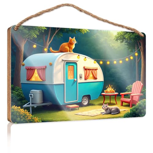 Lustiges Badezimmer-Zubehör, ein gemütlicher Campingplatz mit Katzen, Lichterketten und einer Feuerstelle, Holzschild, Bauernhaus, Wanddekoration, Schilder, Wandbehang, Dekoration für Herren (15 x 28 Lustiges Badezimmer-Zubehör, ein gemütlicher Campingplatz mit Katzen, Lichterketten und einer Feuerstelle, Holzschild, Bauernhaus, Wanddekoration, Schilder, Wandbehang, Dekoration für Herren (15 x 28 von CBRT