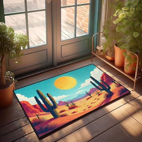 Sommerteppich, Wüstenlandschaft mit Kakteen unter heller Sonne, Fußmatte, Tiki-Bar-Dekoration, Schlafzimmer, Türdekoration (65 x 90 cm) von CBRT