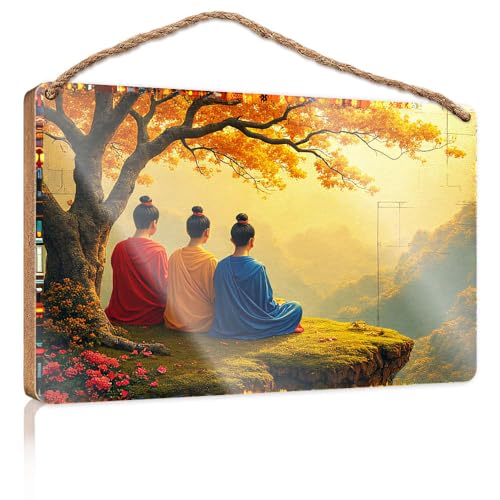 Wandschilder zum Aufhängen, Motiv: Drei Mönche in Roben sitzen unter einem goldenen Baum, Holzschild, Männerhöhle, Dekoration, für den Außenbereich, Terrasse, 15 x 28 cm Wandschilder zum Aufhängen, Motiv: Drei Mönche in Roben sitzen unter einem goldenen Baum, Holzschild, Männerhöhle, Dekoration, für den Außenbereich, Terrasse, 15 x 28 cm von CBRT