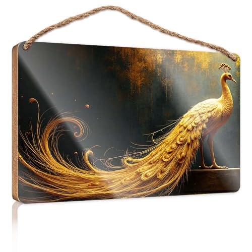 Wandschilder zum Aufhängen, goldener Pfau mit fließenden Schwanzfedern, Holzschild, Männerhöhle, Dekoration, für den Außenbereich, Terrasse, 15 x 28 cm Wandschilder zum Aufhängen, goldener Pfau mit fließenden Schwanzfedern, Holzschild, Männerhöhle, Dekoration, für den Außenbereich, Terrasse, 15 x 28 cm von CBRT