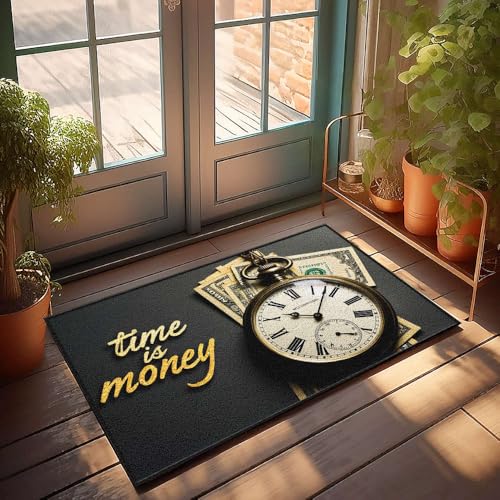 Wettermatten für Hauszeit ist Geld: Uhr, Bargeld und Gold, Fußmatte, Emo-Raumdekoration, personalisierbare Fußmatten für den Außenbereich (40 x 60 cm) von CBRT