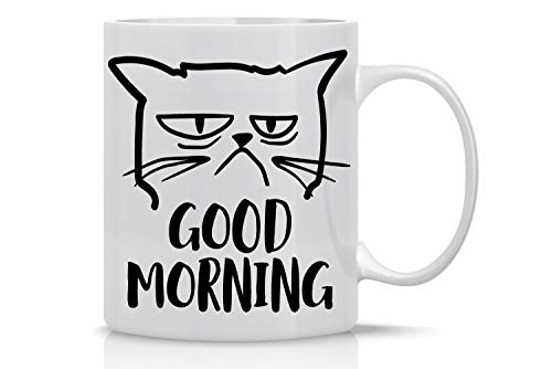 CBT Mugs Kaffeebecher mit Aufschrift"Good Morning", lustiges Geschenk für Katzenliebhaber, niedlich, einzigartiges Geschenk für Katzenliebhaber, tolles Büro, 325 ml von CBTwear