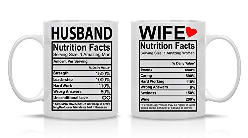 CBT Mugs Kaffeetassen-Set aus Keramik mit Aufschrift "Husband And Wife Nutrition Facts" – lustiges Geschenk für Ehemann und Ehefrau – Geschenk für Sie und Ihn – Hochzeitsgeschenk von CBTwear