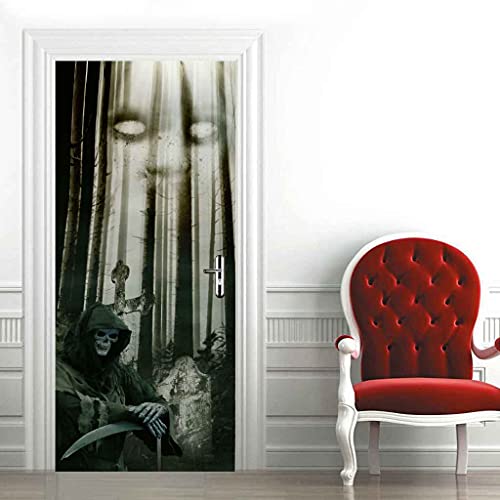 CBWRAW 3D Türaufkleber 90x200cm Halloween Skelett Sensenmann Türfolie Poster Tapete Aufkleber Wasserdichte Abnehmbare Selbstklebend Vinyl Fototapete Für Innentür Wohnzimmer Kind Schlafzimmer Badezimme von CBWRAW