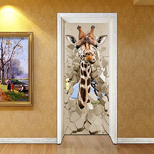 CBWRAW 3D Türtapete Fototapete Selbstklebend Türposter Abnehmbar PVC Fototapete Türfolie Tier Giraffe Muster Türaufkleber Für Wohnzimmer Erwachsene Kind Schlafzimmer Küche 77x200cm von CBWRAW