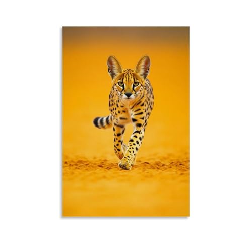 CBWVUWHJW A Serval Walks Like Liquid Across A Flat Yellow Field, Spots Dancing in A Rhythm of Silence. Modische Wanddekoration, Kunstposter und Wandbild, 30 x 45 cm von CBWVUWHJW