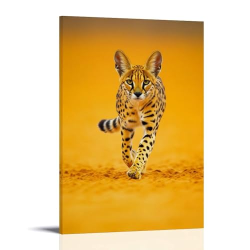 CBWVUWHJW A Serval Walks Like Liquid Across A Flat Yellow Field, Spots Dancing in A Rhythm of Silence. Modische Wanddekoration, Kunstposter und Wandbild, 50 x 75 cm von CBWVUWHJW