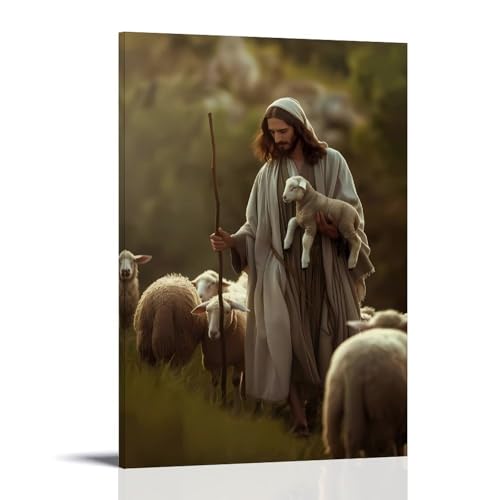 CBWVUWHJW Christliches Poster, Wanddekoration, Gemälde, Jesus in der Herde, modische Wanddekoration, hängendes Kunstposter und Wandbild, 60 x 90 cm von CBWVUWHJW